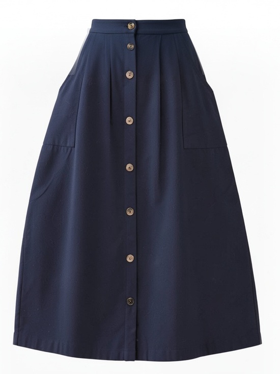 Vestidos Dresses & Skirts - Vestidos Button-Front Navy Midi Skirt with Pockets